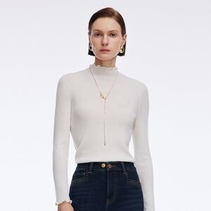 Goelia 100% Machine Washable Wool Ruffle Mock Neck Women Knit Top